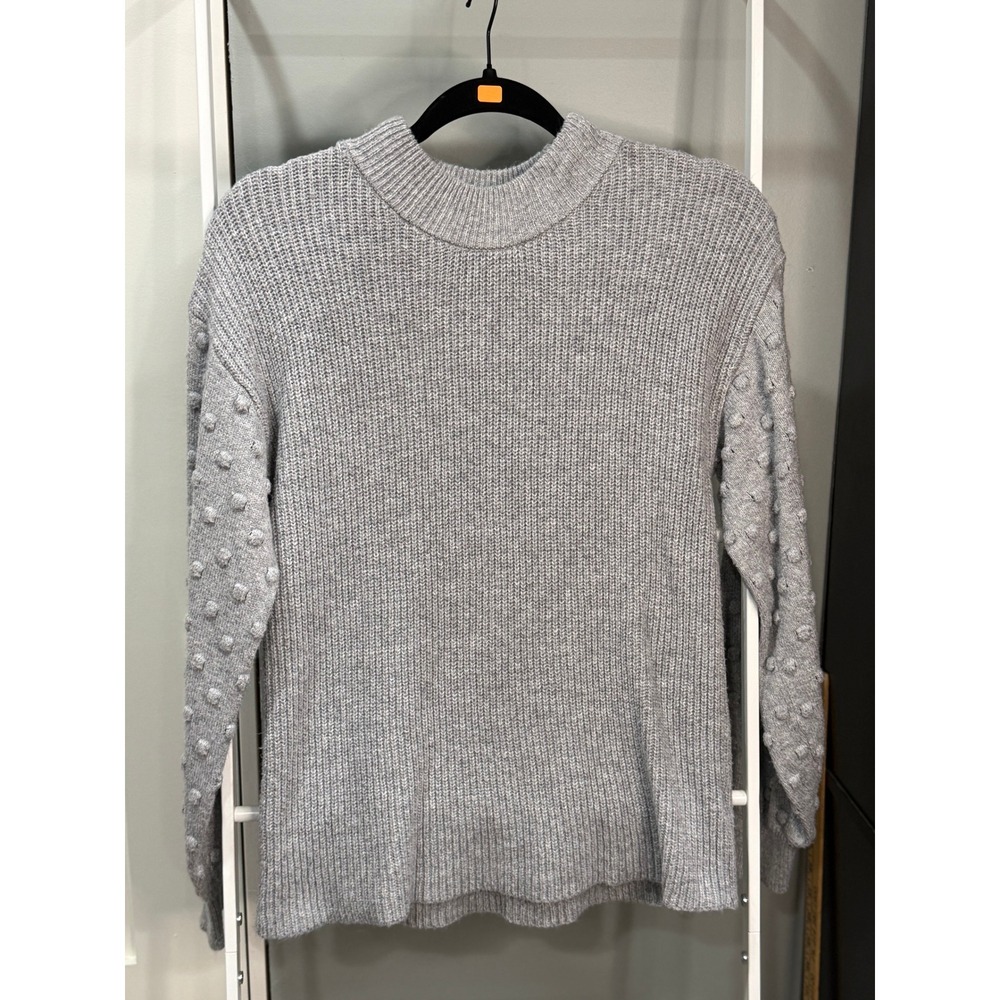 Vince Camuto Womens Bobble Sleeve Mock Neck Ribbed Sweater Lt Grey M Cottagecore